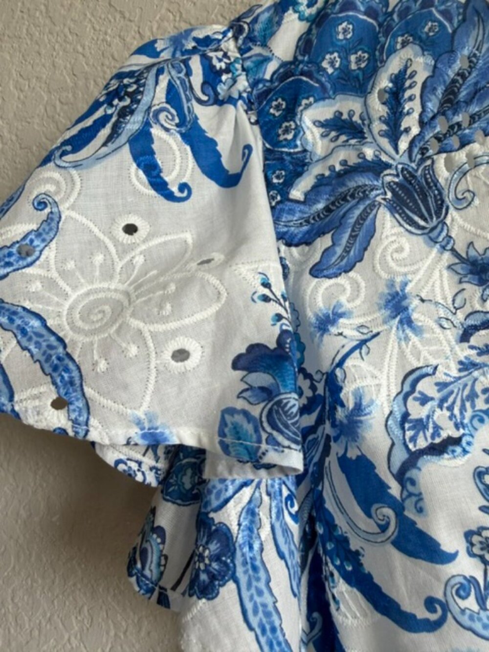 Eliza J Blue/White Floral Eyelet Fit & Flare Mini Dress Women’s Sz 2 Cottagecore - Picture 6 of 10